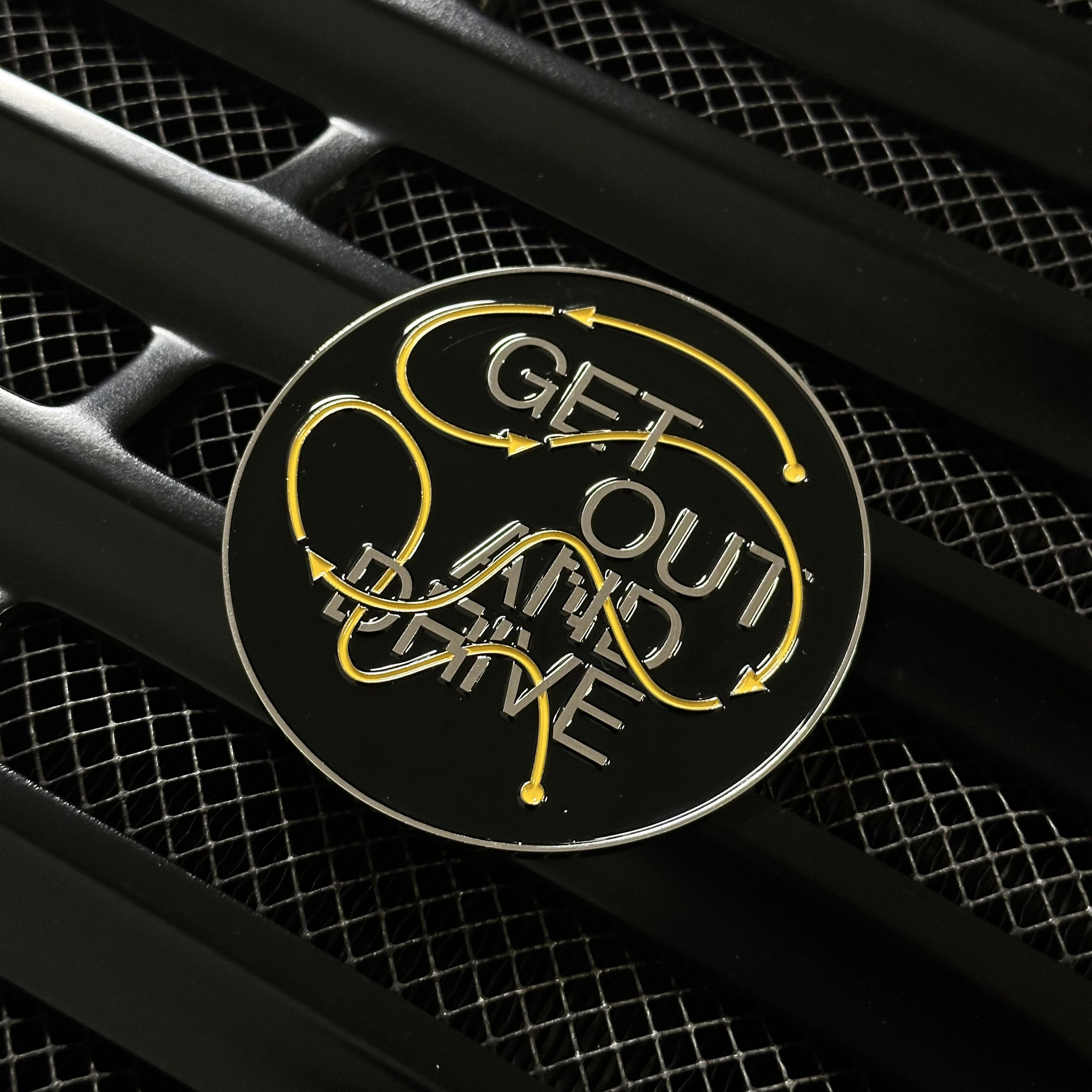 Enamel Car Grill Badge Get out and drive by rennbetrieb and flavio carvalho