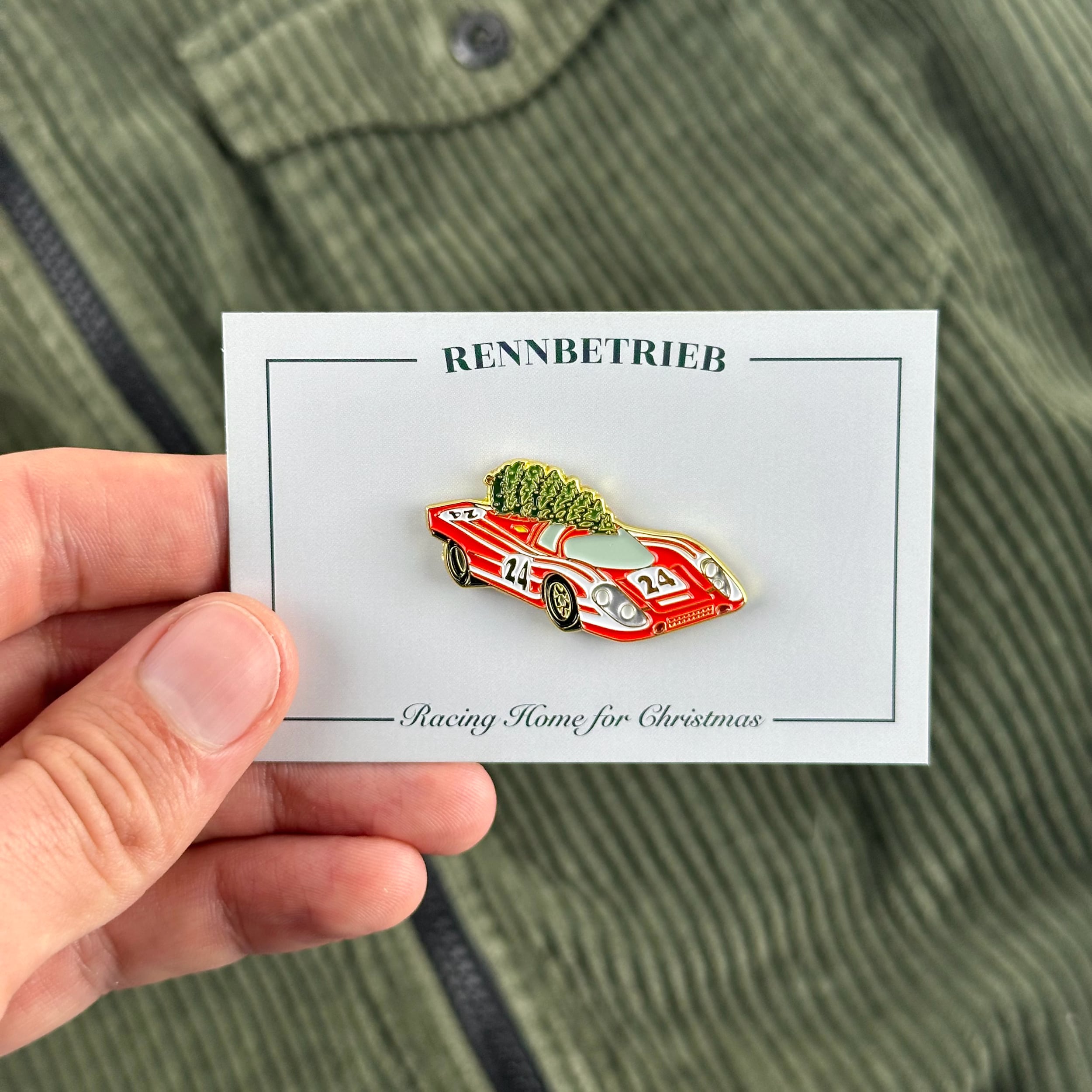 porsche 917 christmas tree rennbetrieb enamel pin on backer card